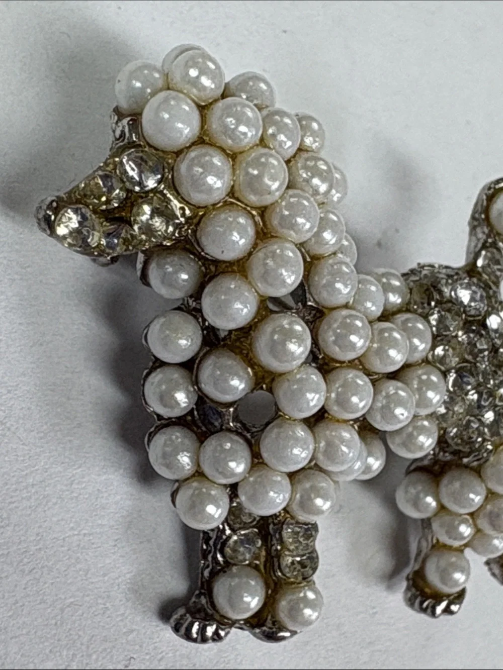 White Pearl and Rhinestone Poodle Brooch - Classic White